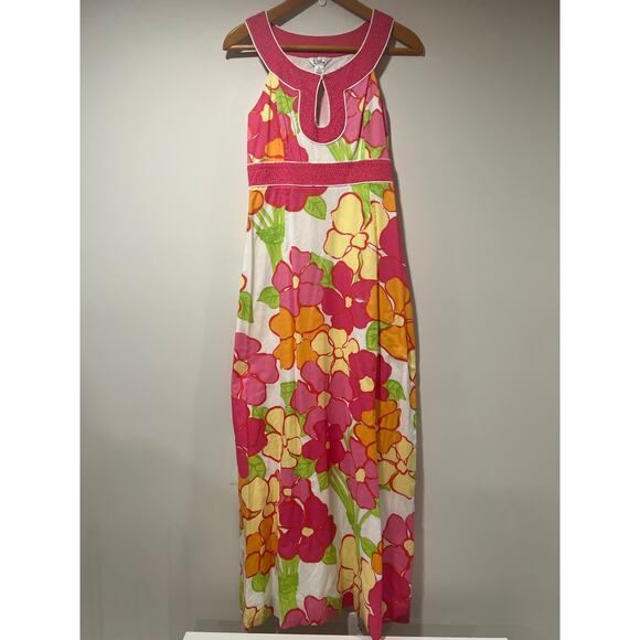 Vintage Lilly Pulitzer Maxi Dress Beaded Key Hole Pink Yellow Florals Size 8 JL - Picture 3 of 13